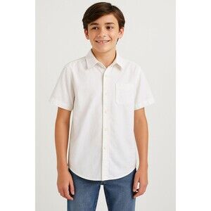 GAP Kids White Short Sleeve Button-Up Shirt - XXL (14-16) - Casual Cotton Shirt